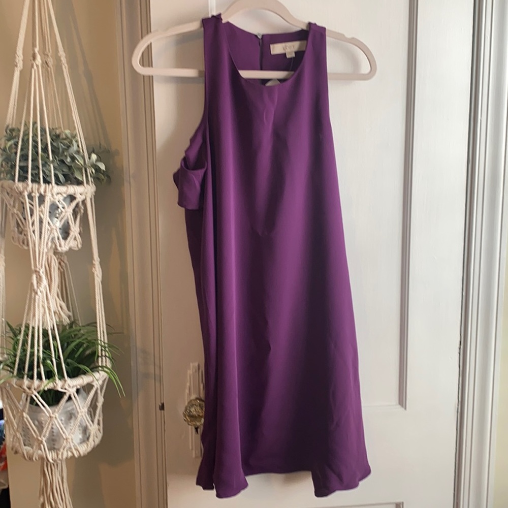 Loft Purple Keyhole Back Dress with Ruffles